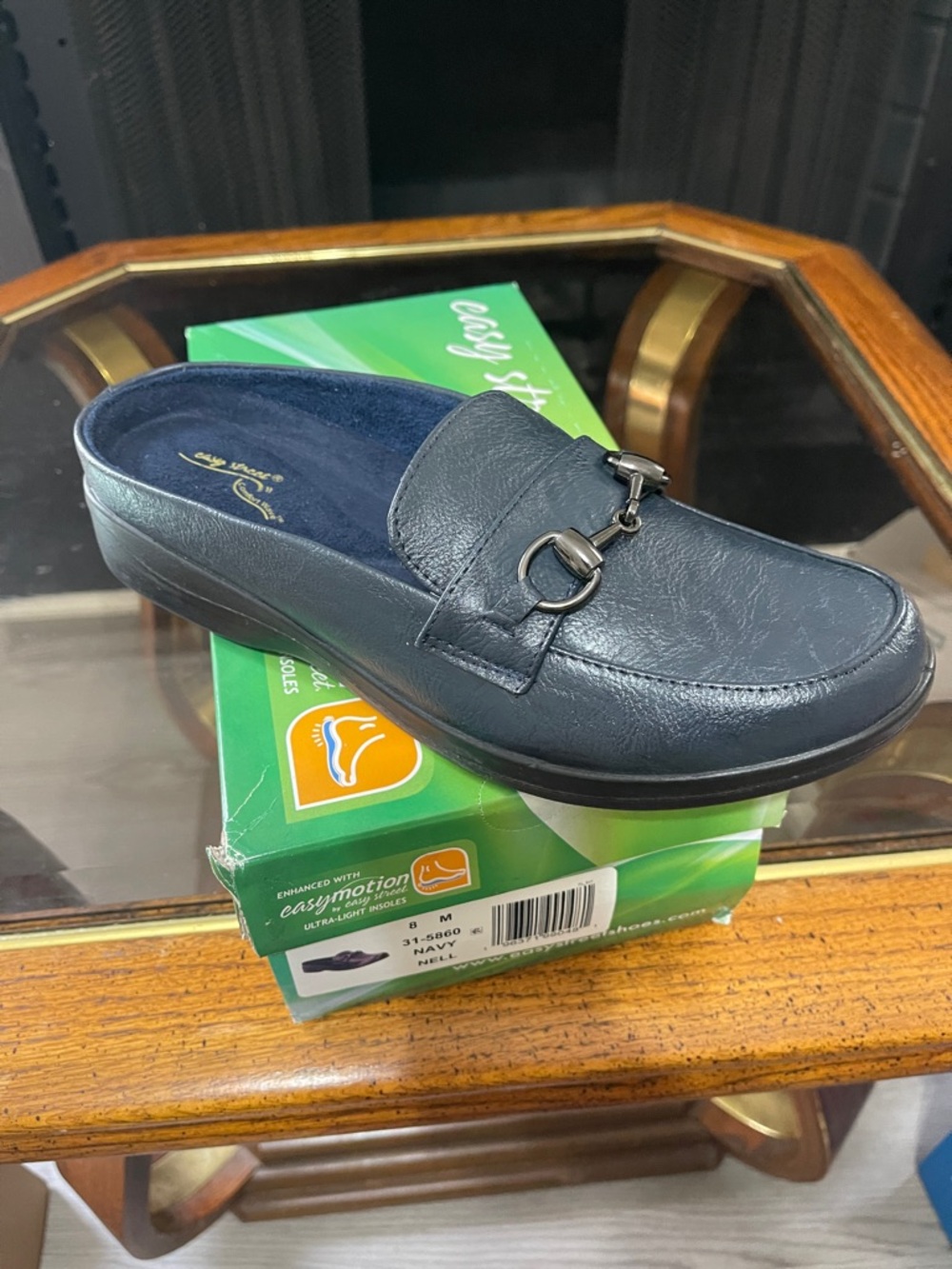easy street Navy Slip-On Mule with Metal Horsebit